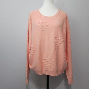 Andree by Unit Sweater Textured Heart L Coral Orange Dolman Sleeve Soft Boxy New